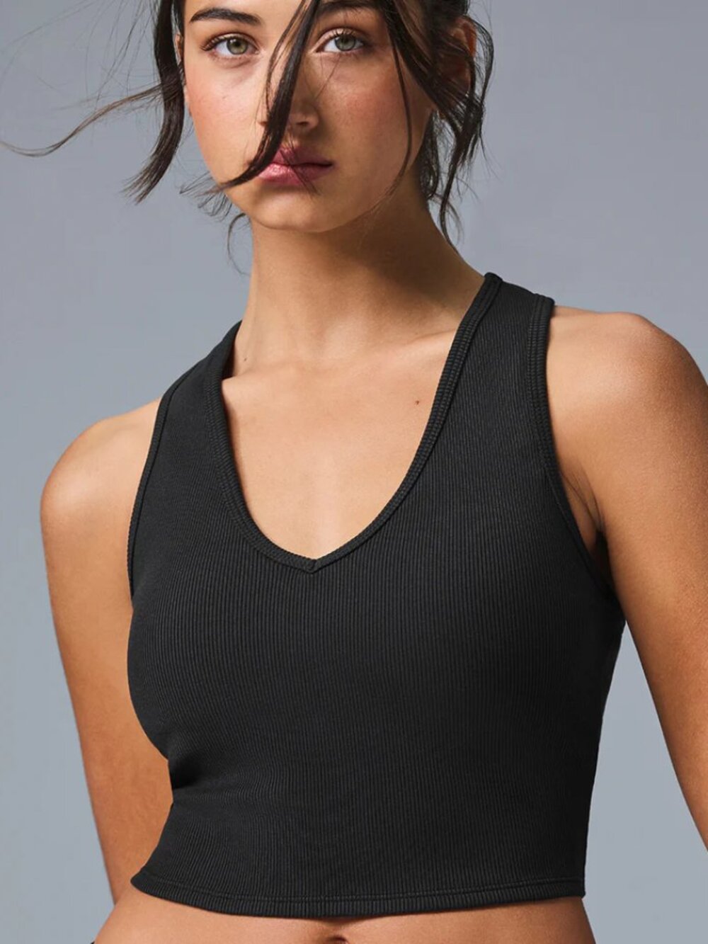 alo Black Goddess Ribbed Cropped Racerback Tank size Small